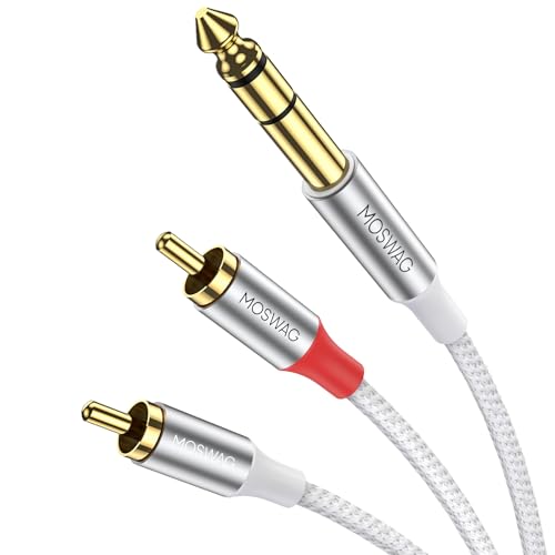 MOSWAG 1/4" TRS to RCA Male Audio Cable 15FT, Stereo 2RCA to 1/4 AUX Cord - color: White, size: 16.4 ft