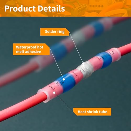 600PCS Solder Seal Wire Connectors, Heat Shrink Wire Connectors Kit, Waterproof Heat Shrink Butt Connectors for Marine Automotive Boat Truck RV Wiring, AWG 26-10, 5 Sizes