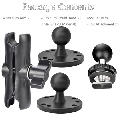 VAUBORTTI Aluminum Ball Mount for Garmin Striker 4,Double AMPS Round Plates,1" Ball Fit for RAM Kit,Drill Base for Fish Finder,GPS Chartplotter Holder, T-Bolt Track Mount for Kayak Boat Marine