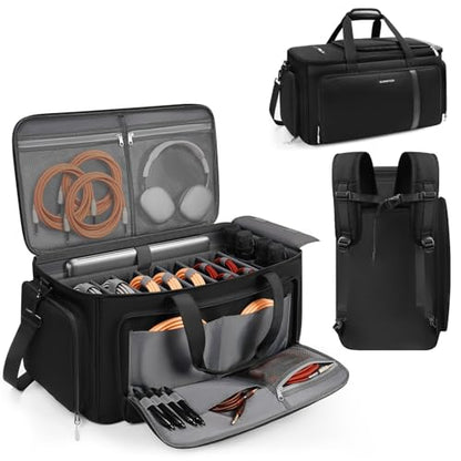 Large DJ Cable Organizer Bag, Padded Gig Bag with 8 Detachable Divider, Travel DJ Mixer Backpack for Musicians, Professional Multi-Pocket for 17" Laptop, Microphone, Cord, Headset & Music Accessories