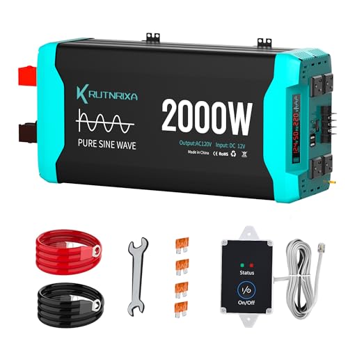 2000W Pure Sine Wave Inverter Peak 4000w 12V DC to 120V AC for RV, Truck, Off-Grid, Home, Solar Car Power Inverter with Dual AC Hardwire Port, 50A Socket, 5V 2.1A USB - size: Pure sine 2000W