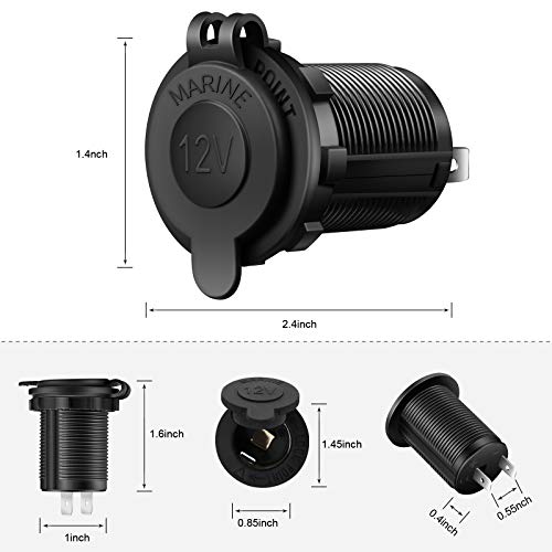 Cigarette Lighter Socket Car Marine Motorcycle ATV RV Lighter Socket Power Outlet Socket Receptacle 12V Waterproof Plug by ZHSMS - color: Black