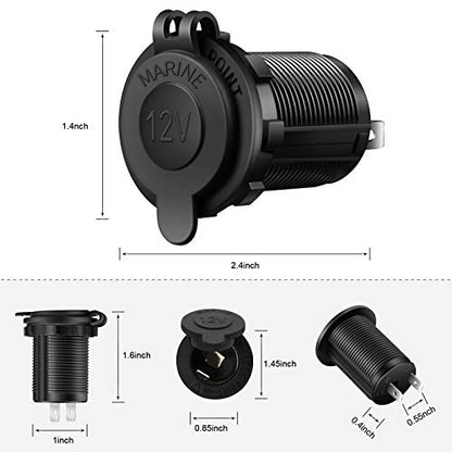Cigarette Lighter Socket Car Marine Motorcycle ATV RV Lighter Socket Power Outlet Socket Receptacle 12V Waterproof Plug by ZHSMS - color: Black