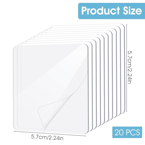20Pcs Clear Double Sided Adhesive Pads for Mounting, Super Strong Waterproof Double Sided Sticker, Heavy Duty Square Washable Sticky Patch for DIY Craft Office Home(2.24 Inch) - style: style-2