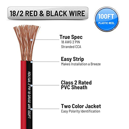 18AWG 100FT Speaker Wire, 2 Conductors Electrical Red Black Cable Hookup LED Lighting Strips Flexible Wire Extension Cord 18 Gauge Copper Clad Aluminum Copper Wire 12V/24V DC Cable - size: 18AWG 100FT CCA