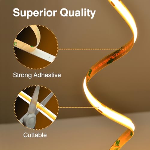 Pandery COB LED Strip Lights Natural White,24V Dimmable led Light Strip KIT with Remote and app Control,4000K 65FT/20m 8mm Wide Ra>90 Cuttable Flexible Strip Lights for Bedroom,Shelf,Cabinet - color: Natural White 4000K, size: 65FT