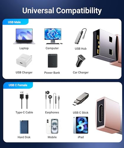 Syntech USB C to USB Adapter 3-Pack, Female to Male Converter, Aluminum - color: Rose Gold