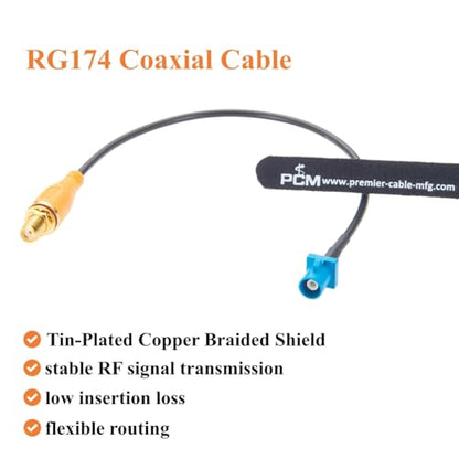 FAKRA Z Male to SMA Female RF Coaxial Cable Bulkhead Panel Mount 50 Ohm RG174 Automotive Car GPS Antenna Extension Cable for Vehicle GNSS Navigation, ADAS, 4G LTE Telematics, WiFi(25cm/0.82FT)