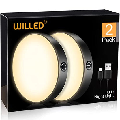 WILLED Tap Light Rechargeable, 3000K Dimmable Touch Light Buit-in 1000mAh Large Battery, Stick on Closet Light, Portable LED Puck Night Lights for Cabinet, Wardrobe, Counter, Kitchen, Bedroom (2 Pack) - color: Black