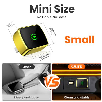 Wireless CarPlay Adapter for iPhone - Plug and Play, Converts Wired to Wireless, Stable Connection Without Delay, Compatible with iOS 10+ & 800+ Car Models, Not for Android 2025 (Gold)