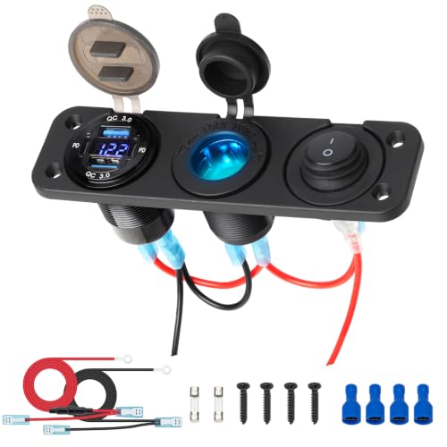 12V Cigarette Lighter Socket, PD/QC Charger, Switch, Voltmeter - size: 3 in 1 Cigarette Lighter Socket