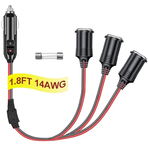12V Cigarette Lighter Plug Splitter 3 Socket 1.8FT - 1 to 3 Car Cigarette Lighter Splitter Car Adapter Power Charger Port For Tablets, Dashcams, GPS, Cellular Phones, Etc (1 Years Warranty) - size: 3 Socket 1.8FT
