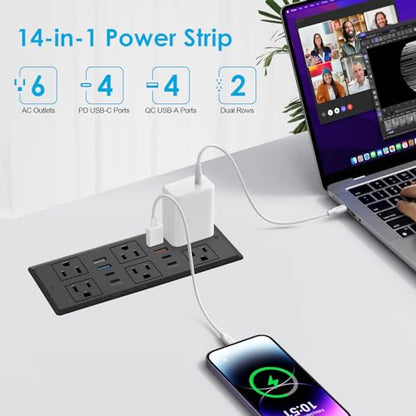 Recessed Power Strip with PD 30W Fast Charging - size: 6 FT