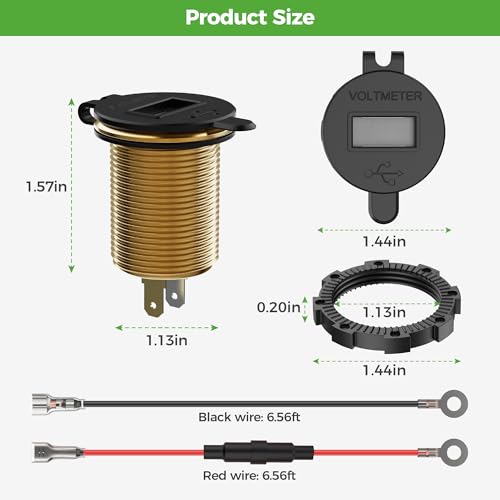 10L0L 9V-55V Input Golf Cart Quick Charge 3.0 Dual USB Charging Socket,2 in 1 USB Ports & Digital Voltmeter Universal for Club Car,EZGO and Yamaha,Metal Shell Safe Charge Outlet - color: Golden