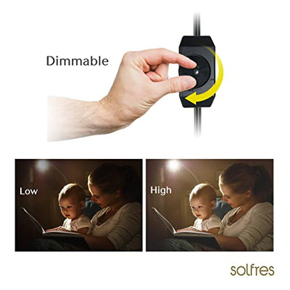 Solfres Patented Innovative Design Headboard Reading Light. No Drilling Golden Book Light for Bedtime Reading. Dimmable LED Book Reading Lamp with Bulb. Movable & Flexible, Black - color: Black, size: M