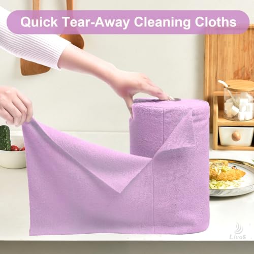 LIVOS Microfiber Cleaning Cloth Roll - 80 Pack, Reusable Paper Towels Purple Tear Away Towels, Microfiber Towels for Cars, Super Absorbent Lint Free Cleaning Rags for House,Kitchen,Window-11.5"x11.5" - color: Purple