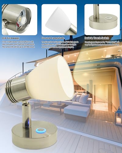 THALASSA RV Interior Lights LED 12V Fixtures Dimmable Boat Reading Lamp 12 Volts 3W Wall Sconce LED for Marine Caravan Camper Van Indoor Warm White Sconces Lighting - color: Brushed Finish