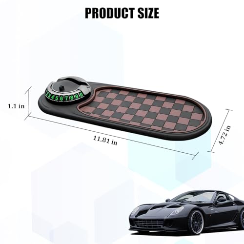 HZEL Car Dash Anti-Slip Pad, 3 in 1 Rotating Vehicle Dashboard Mat with Temporary Parking Number, Anti-Shake Auto Phone Sunglasses Keys Holder Organizer Pad, Universal Fit (Black/Brown) - color: Black/Brown