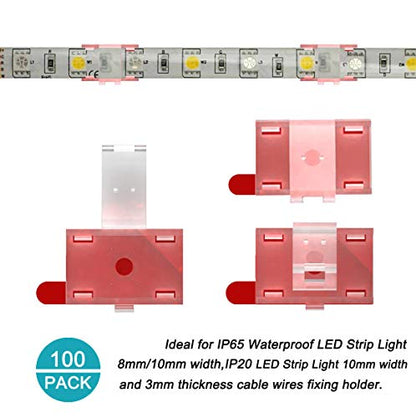 ATB- LED Strip Light Self-Adhesive Mounting Brackets and Clips,LED Strip Light Holder,Cable Wires Organizer Clips for Vehicle,Cabinet,Under-Counter, Kitchen,Living Room,Indoor (100PACK,Clear)
