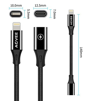 AGVEE 4 Inch USB-C Female to Lightning Male 30W Charging Adapter - color: Black, size: 4 Inch