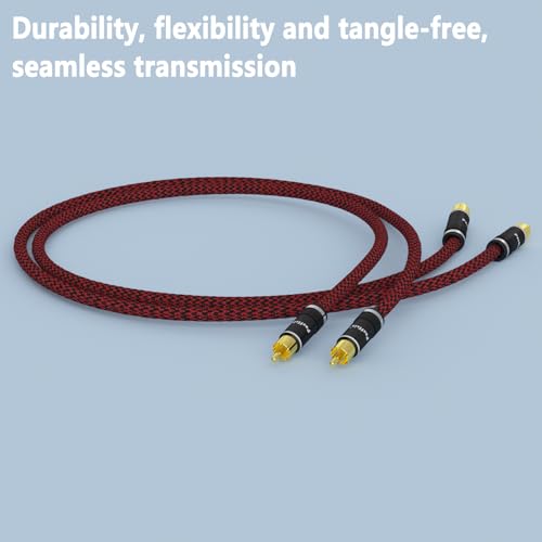 Preffair 2PCS/1 Pair Single Male to Male RCA Cable Interconnect Wires HiFi Stereo RCA Cables 4 Strands Pure Copper Shielded Audio Lines (6.6FT/2M, Gold Plated) - color: red-black, size: 6.6FT/2M