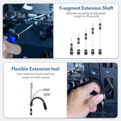 XOOL 62-in-1 Precision Screwdriver Kit, 58 Magnetic Bits, Flexible Shaft & Extension Rod, Electronics Repair Tool for Phone, Laptop, PC, Tablet, Game Console - size: 62 in 1