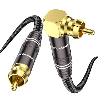 90° Right Angle Subwoofer Cable 10FT – RCA to RCA, 75Ω OFC Coaxial, Dual Shielded for Home Theater, Hi-Fi Audio Systems – Gold Plated - size: 10FT