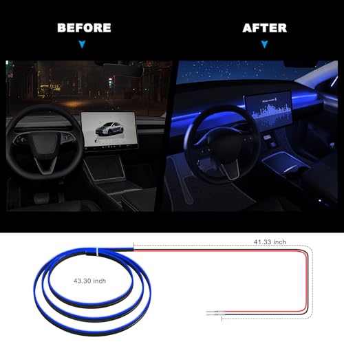 Acrylic Interior Car LED Strip Light with 6mm Sewing Edge - 43.3 inches Ambient Lighting Kits, Neon LED Strip Light(110CM/43.3IN, Blue) - color: 110CM/43.3IN, Blue
