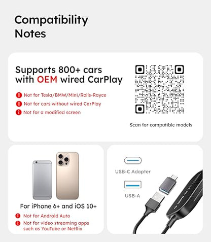 Wigoo 2026 Upgrade Wireless CarPlay Adapter [Long-Drive Stability, 10s Auto Connect] Converts Wired to Wireless CarPlay, Low Delay CarPlay Dongle for iPhone, Fit for Cars with Wired CarPlay, Black - color: Black