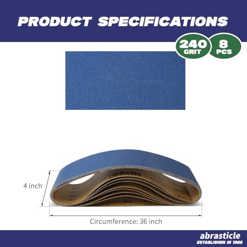 4" x 36" Zirconia Sanding Belts for Metal - 4 x 36 Inch Zirconia Metal Grinding Sand Paper, 8 PCS 240 Grits, Perfect for Knife Blade Sharpening, Metal Polishing, Derusting, Woodworking - size: 4" x 36" 240 Grit(8 pack)