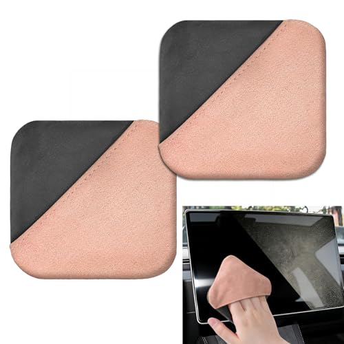 Car Screen Cleaner, Foldable Touch Screen Cleaner Cloth, Microfiber Cleaning Pad Car Cleaning Wipes, Auto Accessories Touchscreen Cleaner Cloths for Vehicles (Square/Pink Grey, 2PCS) - color: Square/Pink Grey, size: 2PCS