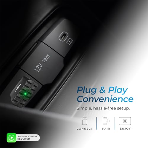 AutoSky Wireless CarPlay Adapter 2025 Pro Edition - Fastest and Most Compact Wireless CarPlay Adapter Factory Wired CarPlay Cars – USB-A and USB-C Cables – Wired CarPlay Required - OTA Updates.