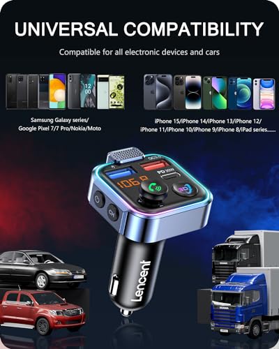 LENCENT Bluetooth 5.3 FM Transmitter, Wireless Radio Adapter Car Kit - size: Colorful-48W