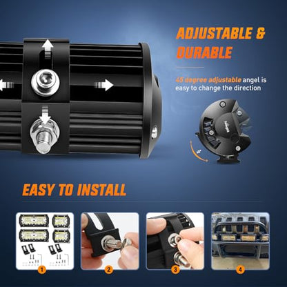 Nilight 2PC 4Inch Triple Row Led Light Pods 60W Flood Spot Combo 6000LM 2Pcs 6.5 Inch 120W Triple Row Light Bar Flood Spot Combo 12000LM Driving Boat Off Road Trucks Lights (ZH042) - color: 4.3Inch Pods+ 6.5 Inch Pods White