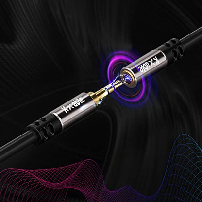 3.5mm Extension Cable 50 Feet, Long Male to Female Auxiliary Audio Stereo Cable, Headphone Extension Cord, Hi-Fi Sound, Gold Plated Connectors, OFC Core, Black Cable (with 5 pcs Cable Ties) -50ft - size: 50 Feet