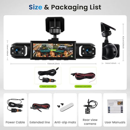3.16-inch 1080P Dash Cam Front and Rear Inside Left/Right, 4 Channel Dash Camera for Cars, IR Lamp Night Vision Loop Recording Motion Detection Reversing Assistant+ 64GB SD Card