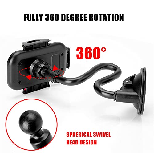 360° Car Windshield Mount Cradle Holder Stand for iPhone Mobile Cell Phone GPS Flexible Gooseneck Long Arm, Strong Suction Stabilizer