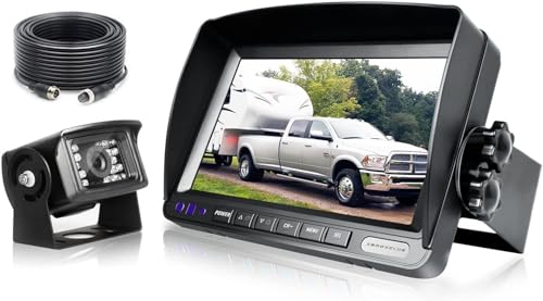 ZEROXCLUB HD Wired Backup Camera System Kit, Sharp CCD Chip, 100% Not Wash Up, IP69 Waterproof Rear View Camera + 7’’ LCD Monitor Reversing for Truck/Semi-Trailer/Box Trucks/RV (ERY01)