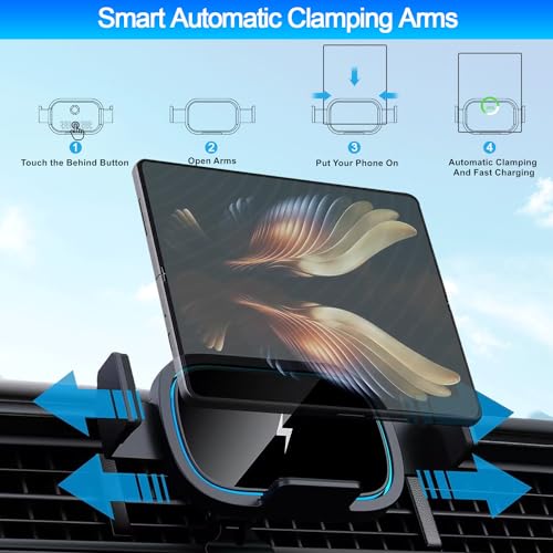 Wireless Car Charger Mount for Samsung Galaxy Z Fold 8 7,15W Fast Charging - color: Black-With 60W Car Charger
