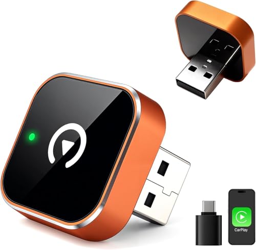 Wireless Carplay Adapter, Suitable for Vehicles Equipped with Cabled CarPlay, Plug and Play Feature enables Fast and Stable CarPlay Wireless Connection, Suitable for 800+ Vehicles (Orange) - color: Orange