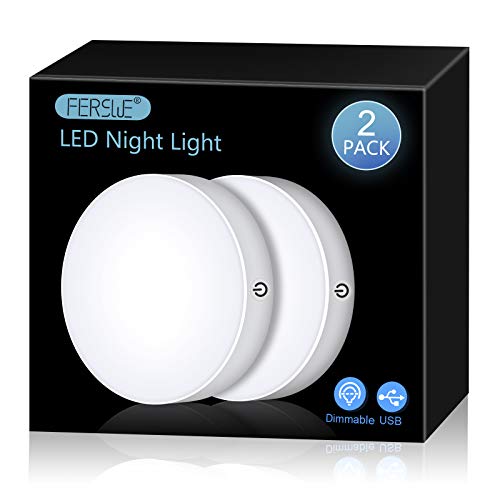 Ferswe Rechargeable Tap Lights, Dimmable Touch Night Lights with 1000mAh Large Battery, Stick on Light for Closet, Bedroom, Bathroom and Cabinet (2 Pack) - color: White