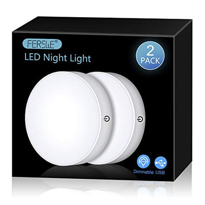 Ferswe Rechargeable Tap Lights, Dimmable Touch Night Lights with 1000mAh Large Battery, Stick on Light for Closet, Bedroom, Bathroom and Cabinet (2 Pack) - color: White