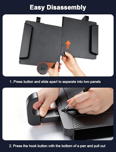 2-in-1 Car Steering Wheel Desk & Table Tray, Seat Gap Filler Organizer - Detachable Two-Piece Slide-Together Laptop & Eating Tray, Adjustable Supports & Hooks, Fits Most 3-Spoke Round Wheels
