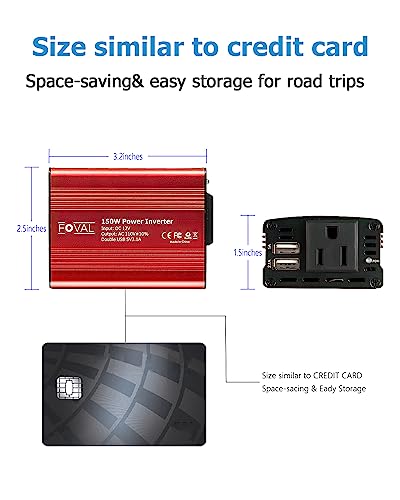 FOVAL 150W Car Power Inverter 12V DC to 110V AC Converter Vehicle Adapter Plug Outlet with 3.1A Dual USB Car Charger for Laptop Computer (Classic Red) - color: Classic Red