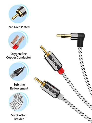 CableCreation 3.5mm to RCA Cable 10FT, Angle 3.5mm to 2RCA Audio Y Splitter - color: Black&White, size: 10FT