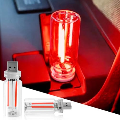 2 PCS Car USB Night Light Bulb, Touch Dimmable Car Interior Ambient Lights, Mini Retro Glass Bottle LED Lamp, Plug-in USB Mood Light for Vehicle, Bedroom, Camping(Red) - color: Red