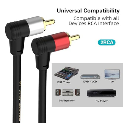 RCA to 3.5mm AUX Cable(6.6 Feet), 3.5mm Male to 90 Degree Right Angle RCA 2-Male Headphone Jack Adapter Y Splitter Cable Gold-Plated for Smartphones, Speakers, MP3, Tablets & More (6.6FT/2M) - size: 2M/6.6FT, style: RCA angled