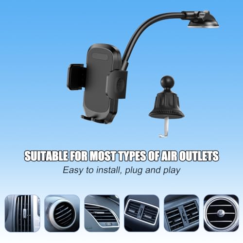 Car Windshield Phone Holder, 14" Gooseneck Strong Suction Cup Dashboard Air Vent Mobile Phone Stand, Hands-Free Auto Interior Dash Window Cellphone Mount, Fits Most 7" Devices (Black) - color: Black