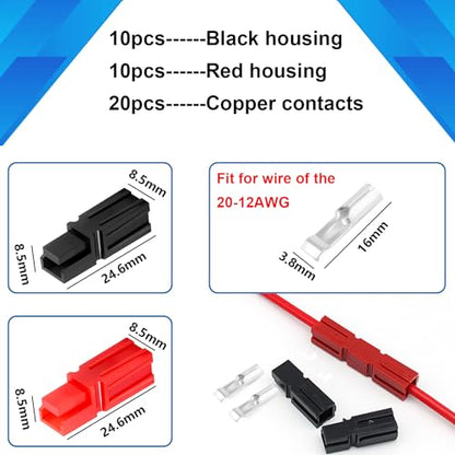smseace 10 Pairs 30 Amp Power Connector Quick Connect,Disconnect Assortment Kit,Including 10pcs Red housing，10pcs Black housing，20pcs Silver Copper Contacts - size: 40Pcs-1Sizes
