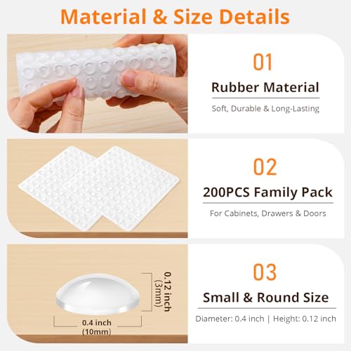 CHUNZEXI 100 PCS Clear Cabinet Door Bumpers, 3/8 Inch Round Rubber Pads - size: 100 PCS ⅜"（10mmx3mm）